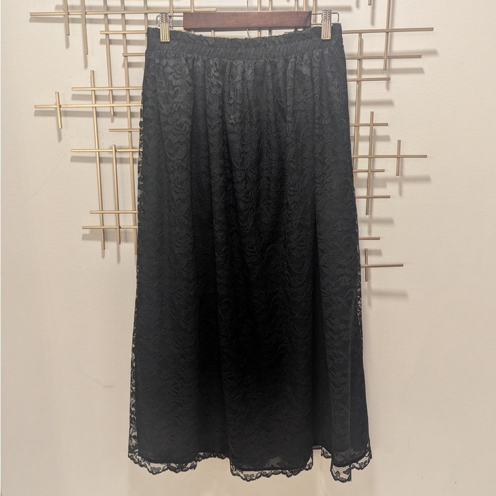 VTG Y2K Black Lace Midi Skirt Elastic Waist Made in the‎ USA Whimsigoth Witchy